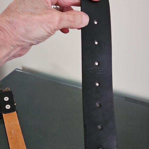 Vintage Black Leather Belt With Bejeweled Belt Buckle - Picture 3 of 5